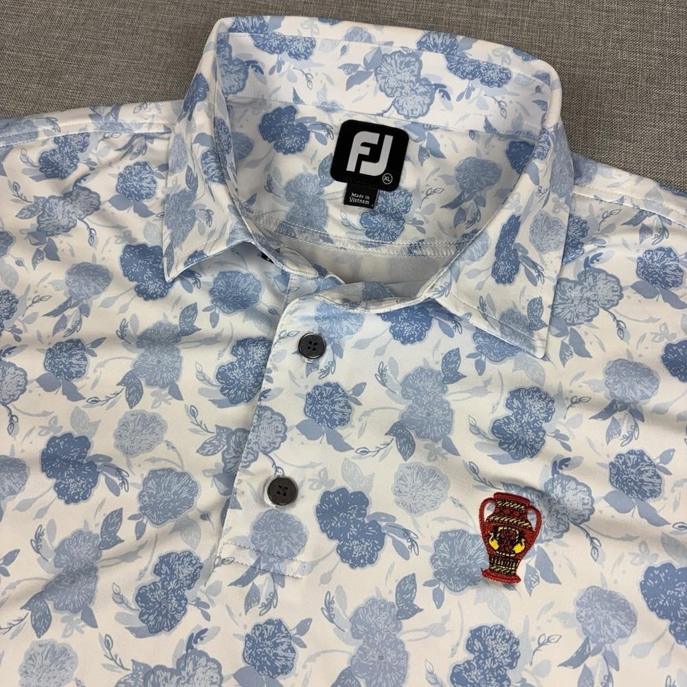 FootJoy Golf Polo Shirt Mens XL White Floral Print Short Sleeve Naples National